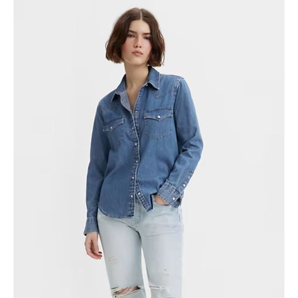 NWT LEVI "ULTIMATE WESTERN DENIM SHIRT" LONG SLEEVE SNAP WOMEN'S LARGE SHIRT